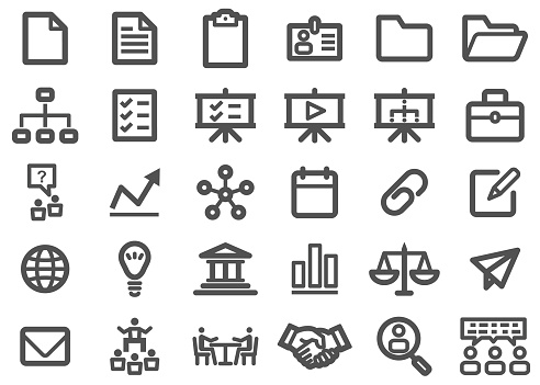 There is a set of icons about Business in the style of Thick Line.