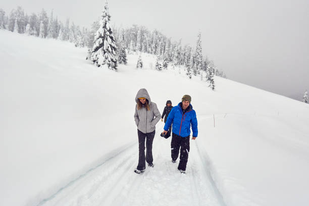 istock Friends hiking on a snowy trail 1146053377