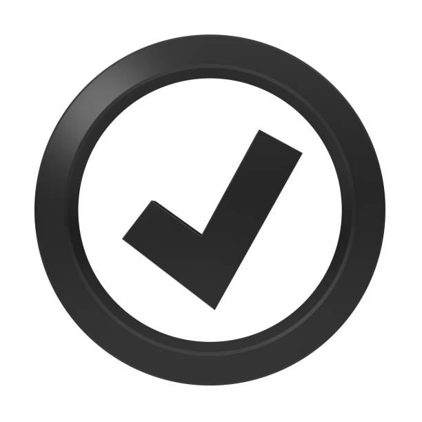 check mark tick icon ok sign symbol black 3d render graphic cut out on white background