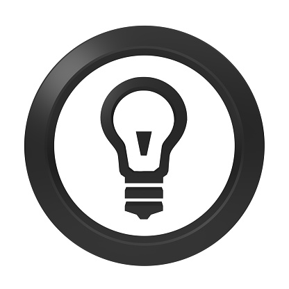 idea sign light bulb icon symbol black 3d render graphic cut out on white background