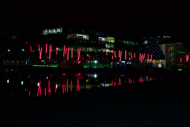Grand Canal Square in Dublin's Docklands pictured at night.