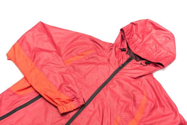 istock Red yellow and black zipper windbreaker hiking jacket 1146058933