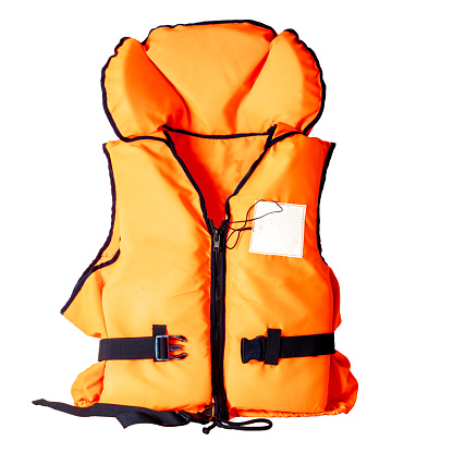 orange life jacket isolated on white background