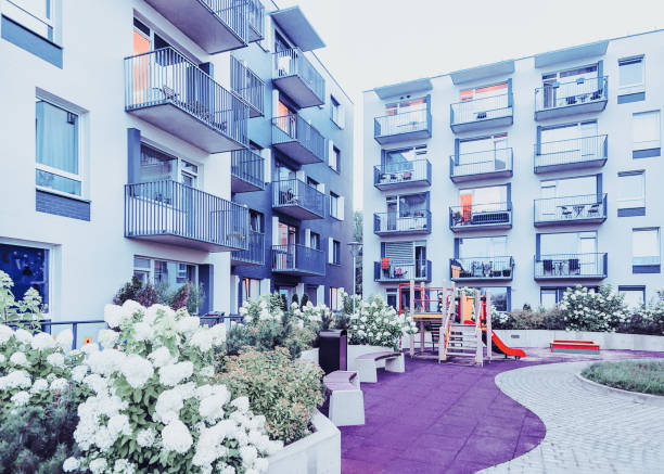 istock Modern apartment buildings with flowerpot Vilnius 1146062282