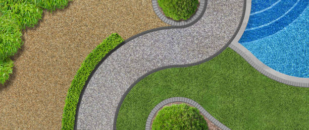istock Modern garden design in aerial view with pool 1146062657