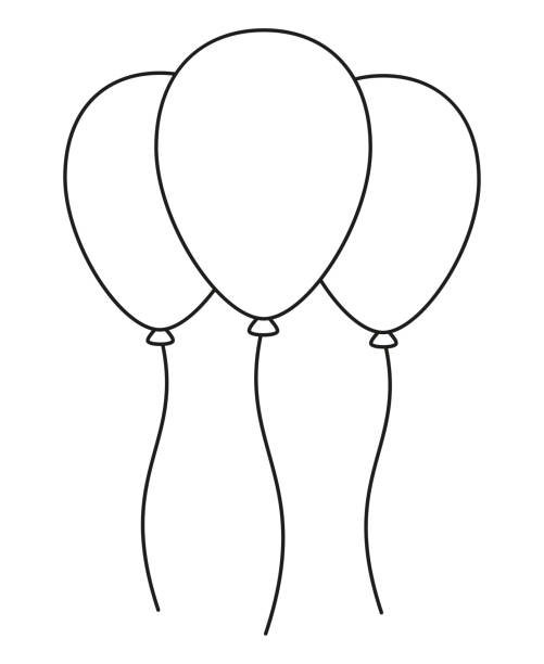 Line art black and white 3 baloon Line art black and white 3 baloon. Decorative party element. Birthday themed vector illustration for icon, stamp, label, certificate, brochure, gift card, poster, coupon or banner decoration black and white balloons stock illustrations