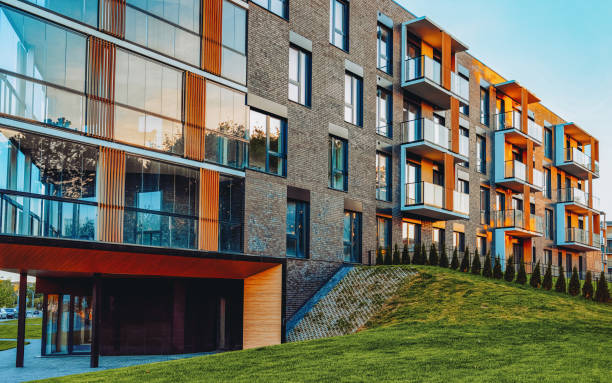 istock Modern residential apartment building exterior with garage 1146065491