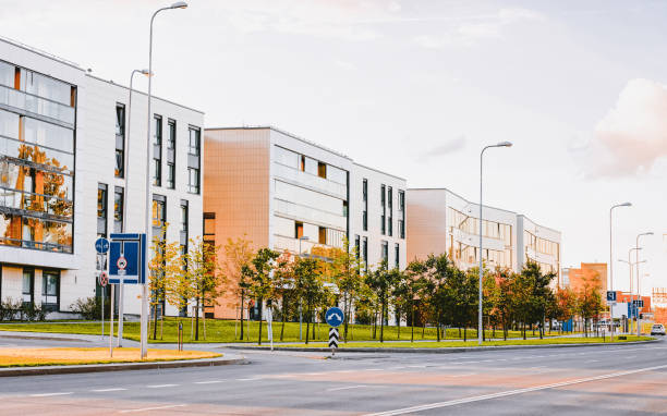 istock Modern apartment residential building complex with street 1146066970