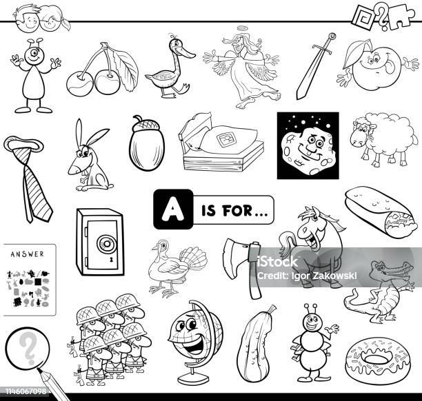 A Is For Educational Game For Kids Color Book Stock Illustration - Download Image Now - Activity, Alphabet, Animal