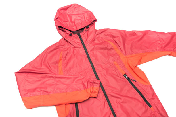 istock Red yellow and black zipper windbreaker hiking jacket 1146069028