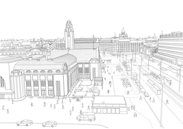 skizze der stadt helsinki - helsinki stock-grafiken, -clipart, -cartoons und -symbole