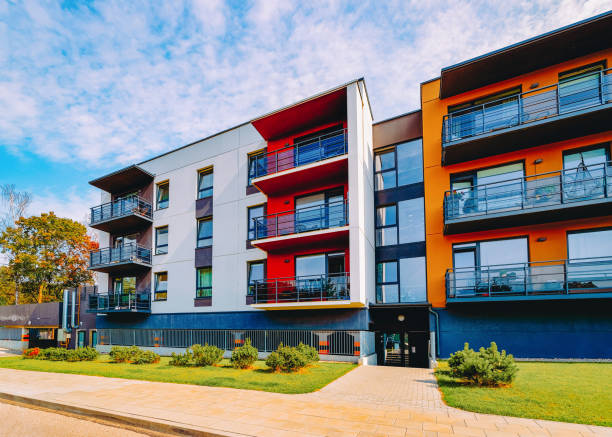 istock Modern flat apartment building real estate outdoor architecture 1146070162