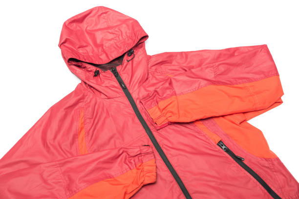 istock Red yellow and black zipper windbreaker hiking jacket 1146070561