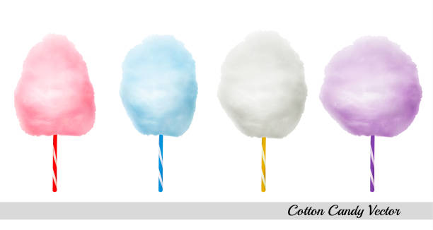 istock Vector realistic cotton candies on colourful confectionery candyfloss sticks. Sweet sugar clouds. 1146072662