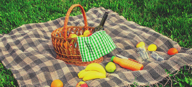 istock Plaid for a picnic on the grass. Selective focus. 1146075590