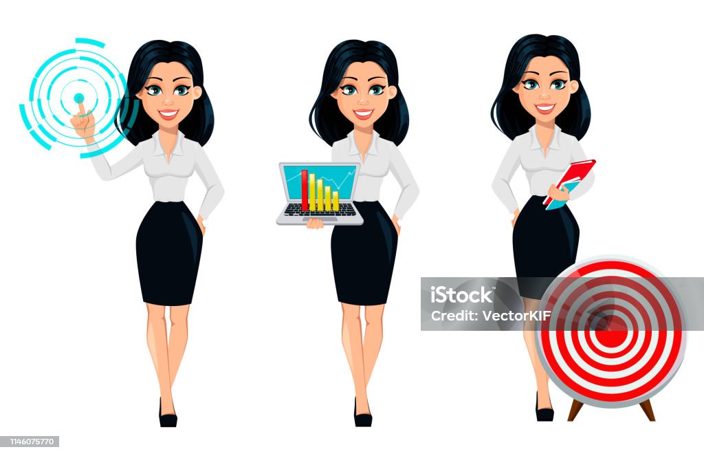 Concept of modern young business woman, set - Royalty-free Adulto arte vetorial