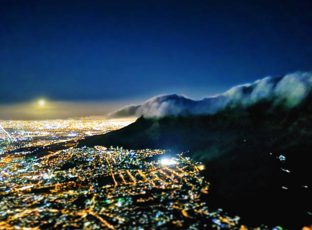 istock Cape town at night with Table mountain and full moon 1146075806