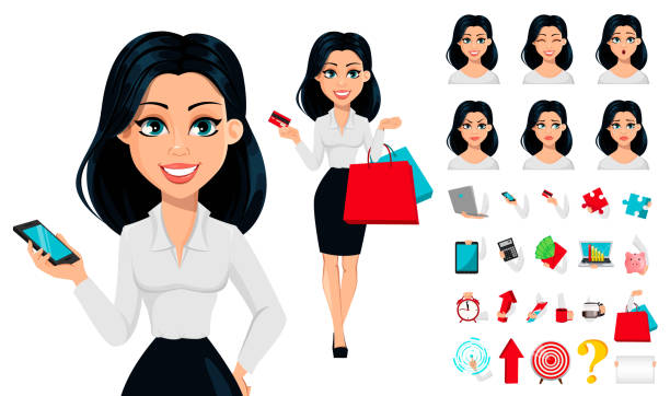 koncepcja nowoczesnej młodej kobiety biznesu - young adult white background business person entrepreneur stock illustrations