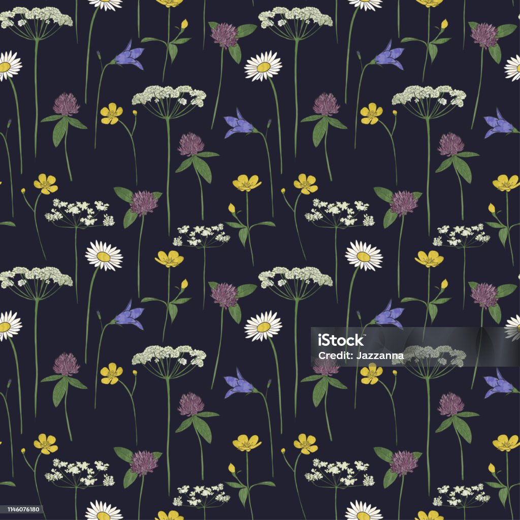 Midsummer Pattern Seamless Pattern Midsummer Flowers Stock Illustration - Download Image ...