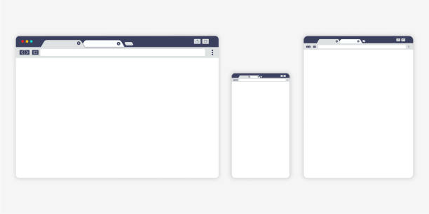 illustrazioni stock, clip art, cartoni animati e icone di tendenza di set di finestre del browser open internet per dispositivi diversi. computer, tablet, dimensioni del telefono. progettare una semplice pagina web vuota. illustrazione vettoriale per sito web o app mobile - web page on the move mobile phone digital tablet