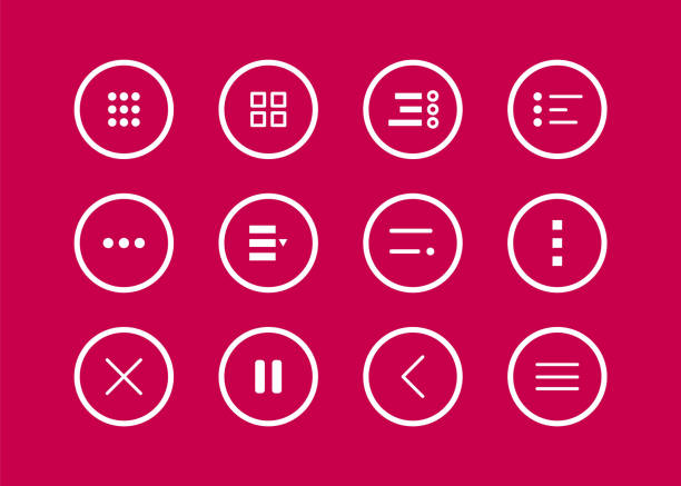 Navigation button. Hamburger menu icons set. Collections mobile buttons menu for apps and web ui. Vector illustration Navigation button. Hamburger menu icons set. Collections mobile buttons menu for apps and web ui. Vector illustration physical description foods and drinks event household equipment stock illustrations