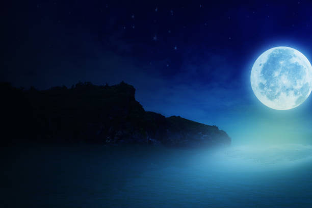 background night sky with stars, moon and clouds.