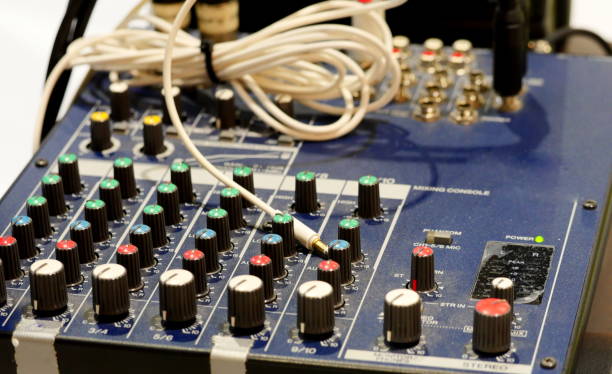 istock Closeup on a sliders of a mixing console 1146079215