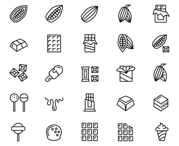 Cacao and Chocolate  line icons set Cacao and Chocolate  line icons set , vector illustration chocolate bar stock illustrations
