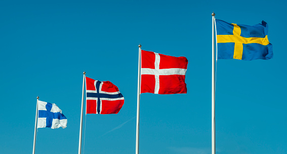 Nordic flags. Finland, Norway, Denmark and Sweden