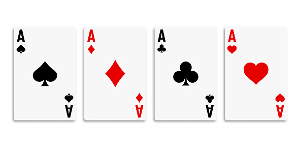 Classic four aces on white background.