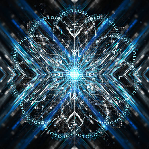 istock Concept of qubit, blue symmetry stripes 1146084264