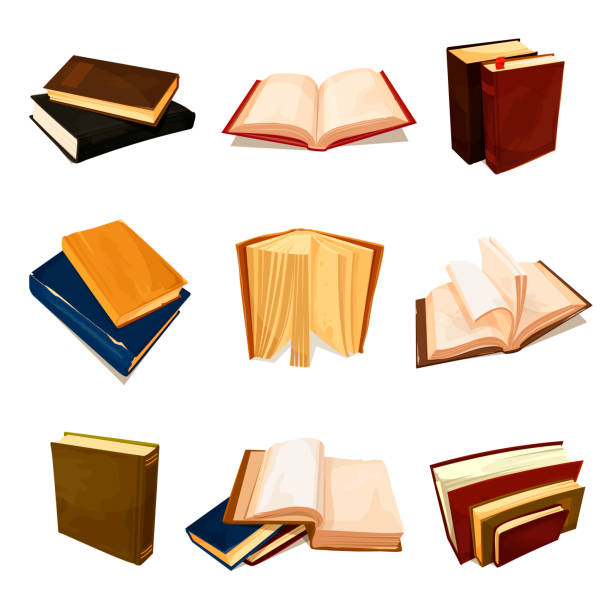illustrations, cliparts, dessins animés et icônes de vieux livres ensemble, littérature et symbole de bibliothèque - sale shelf bookshelf wood