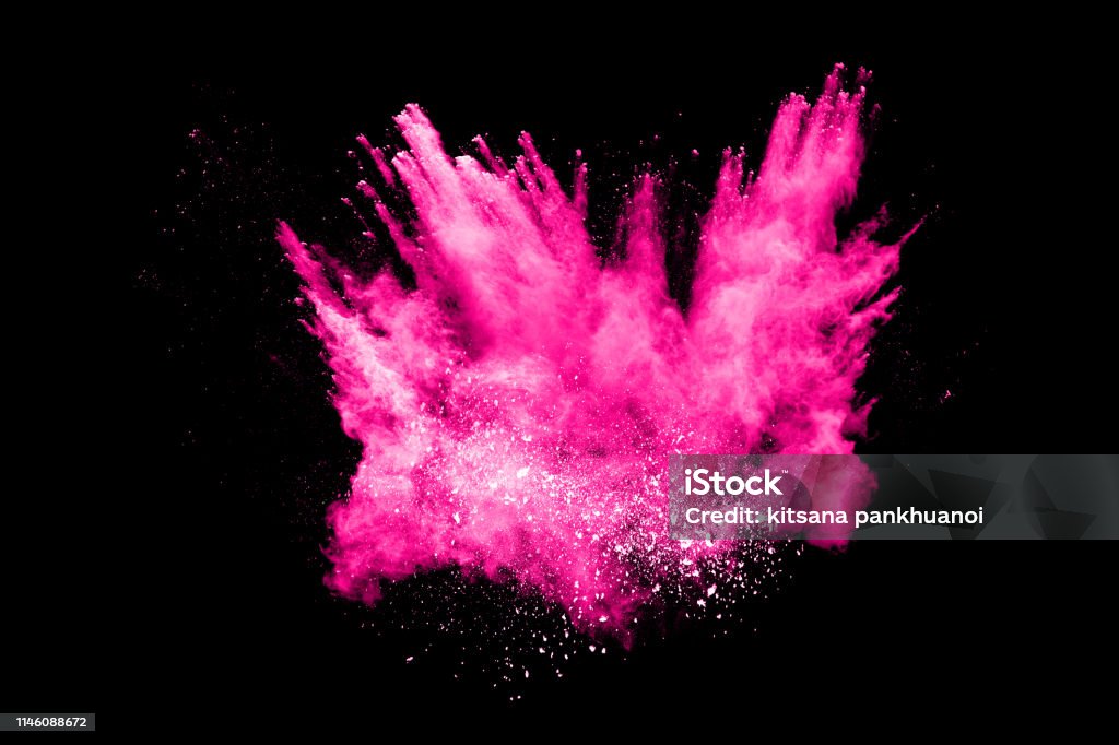 Pink Clay Exploding Pink Powder Explosion On Black Background Colored Cloud Colorful Dust ...