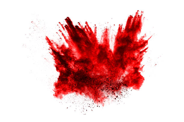 istock Freeze motion of red powder exploding, isolated on white background. Abstract design of red dust cloud. Particles explosion screen saver, wallpaper 1146088717