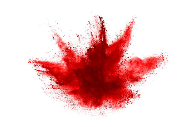 istock Freeze motion of red powder exploding, isolated on white background. Abstract design of red dust cloud. Particles explosion screen saver, wallpaper 1146088723