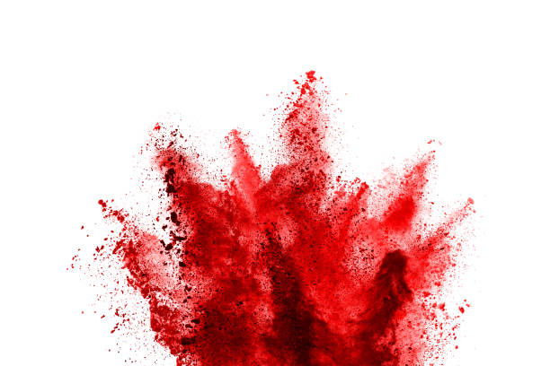 istock Freeze motion of red powder exploding, isolated on white background. Abstract design of red dust cloud. Particles explosion screen saver, wallpaper 1146088724