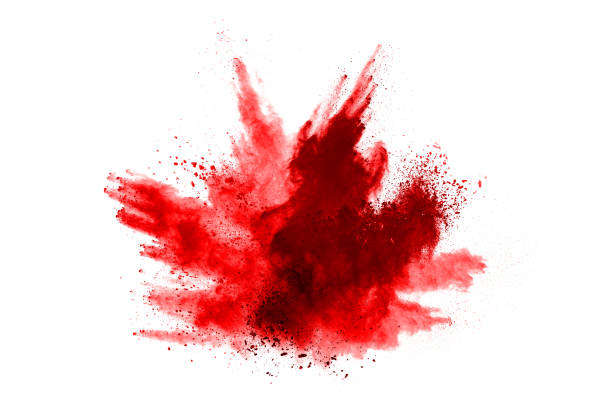 istock Freeze motion of red powder exploding, isolated on white background. Abstract design of red dust cloud. Particles explosion screen saver, wallpaper 1146088756