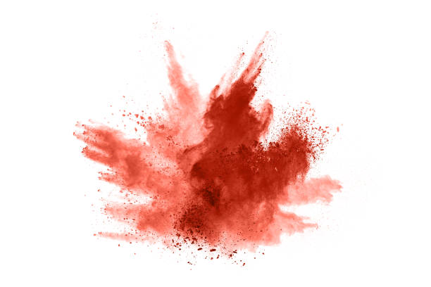 istock living coral color powder explosion on white background. Colored cloud. Colorful dust explode. Paint Holi. 1146088797
