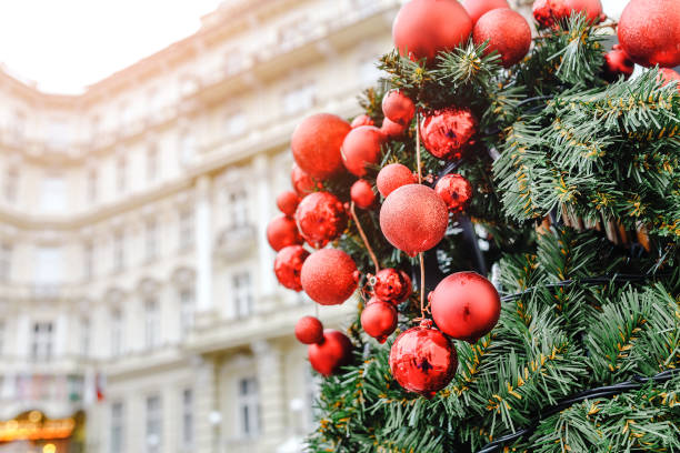 istock Christmas decorations near hotel building 1146090111