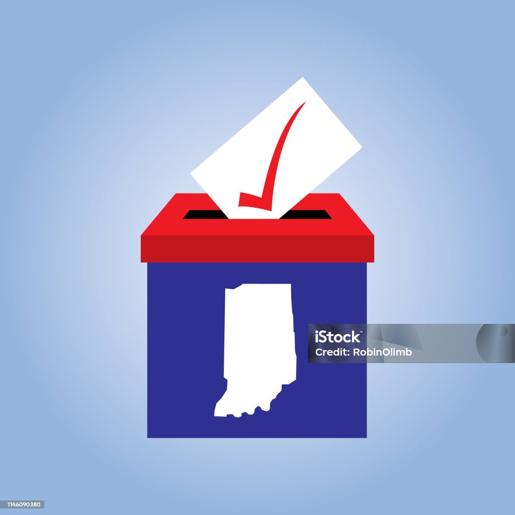 Indiana Ballot Box icon Vector illustration of a red and blue ballot box with a white map of Indiana on it. American Culture stock vector