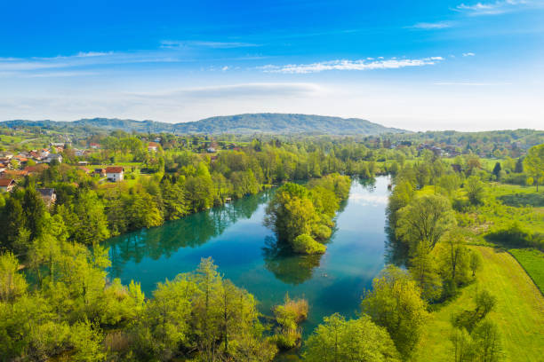 istock Mreznica river in Belavici, Croatia, panoramic view 1146093141