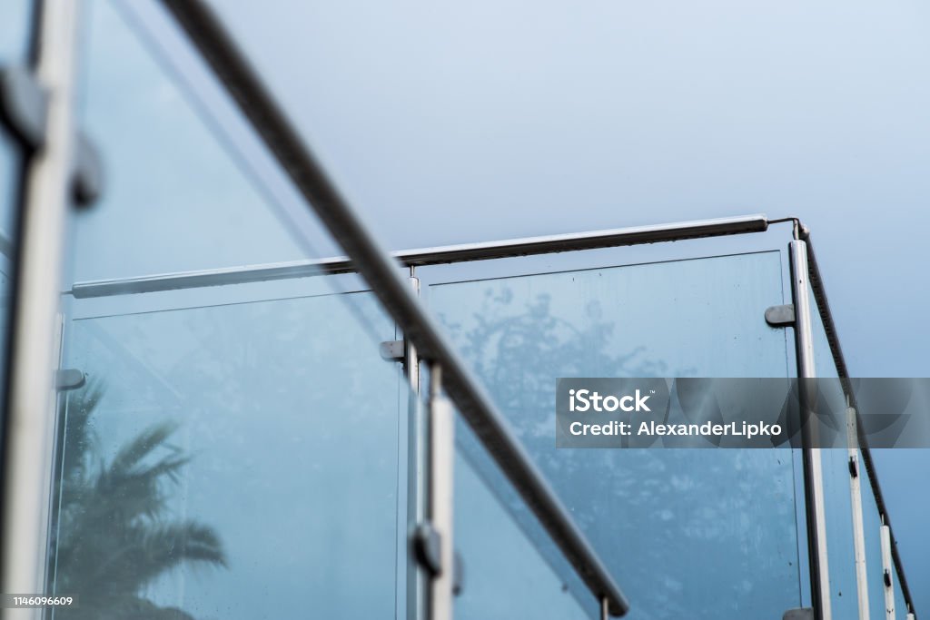 Metal railings and glass wall Metal railings and glass wall outdoor Glass - Material Stock Photo