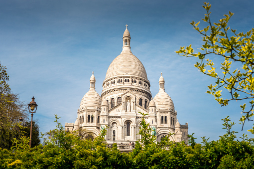 Front view of the famous basilica Sacre coeur in Montmartre district
