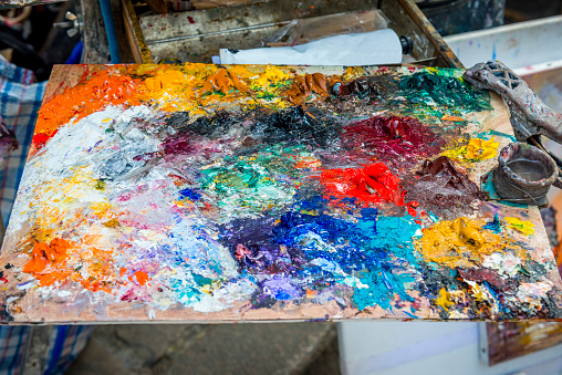 multi-coloured artists paint palette