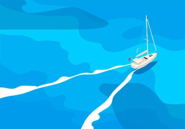 illustrations, cliparts, dessins animés et icônes de illustration vectorielle d’un yacht dans la mer ouverte, vue de dessus, vue d’oiseau - sailing vessel