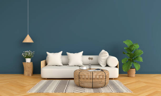 istock Sofa and table in blue living room,3D rendering 1146100835