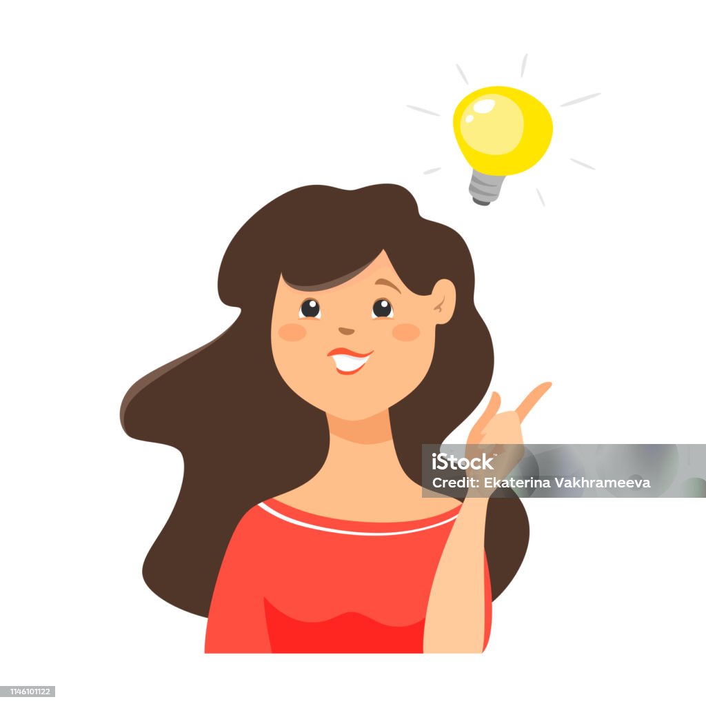 Cartoon Character Of A Woman Who Invented The Idea A Woman Has An Idea  Vector Illustration Of A Flat Style Stock Illustration - Download Image Now  - iStock