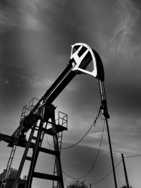 istock Black and white oil pump drilling 1146102436