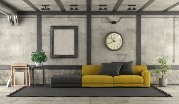 istock Modern yellow and black sofa in a loft 1146103253