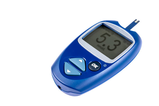 istock Blood sugar test isolated on white background. Copy space. Glucose meter with blood sugar level on display. Close-up. Medicine, diabetes, glycemia, health care concept. 1146104261